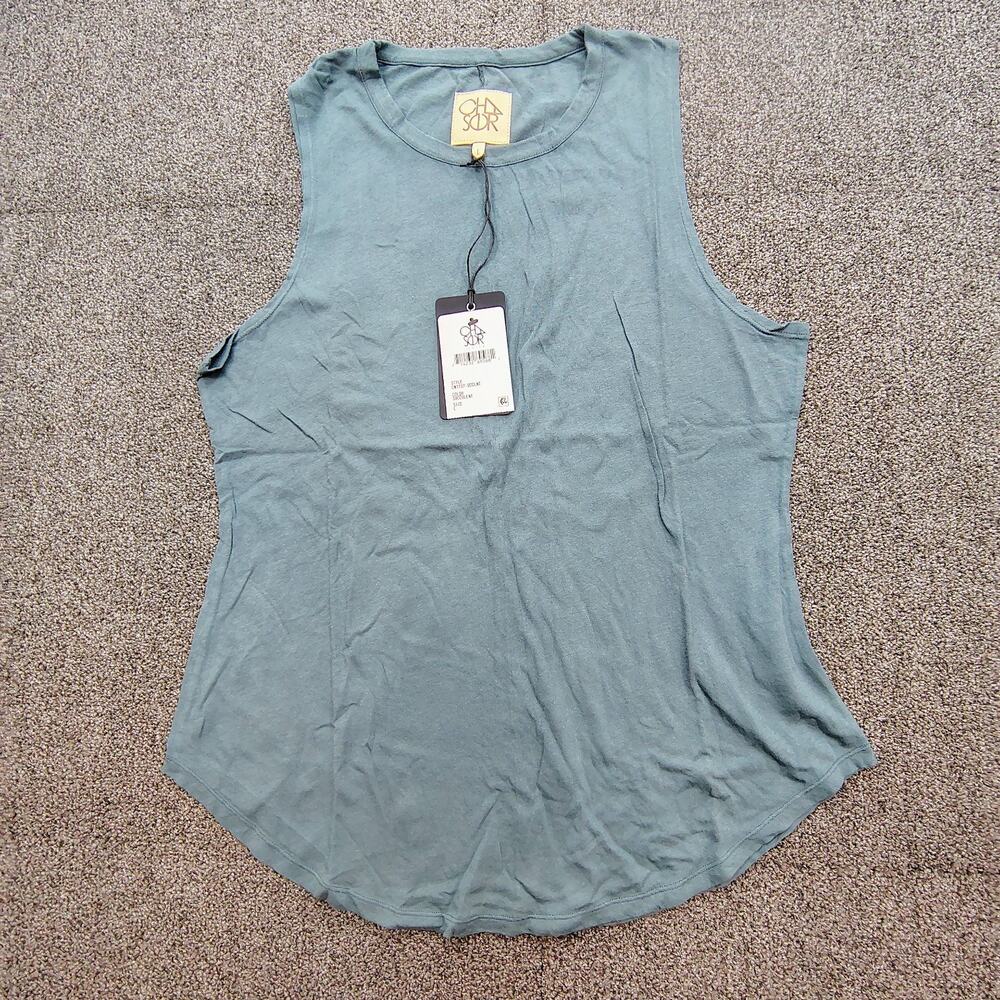 New Chaser Succulent Green Sleeveless Muscle Tank Top Curved Hem Women's Size L